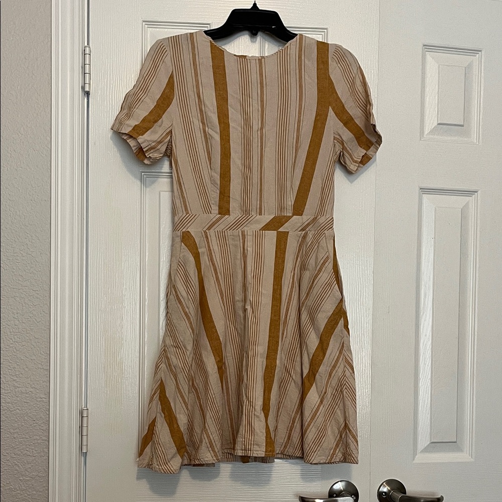 Elegant Striped Mini Dress - Tan and Cream